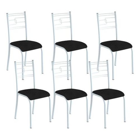 Kit 6 Cadeiras Paraty Corino Tempest Preto Tubo Branco