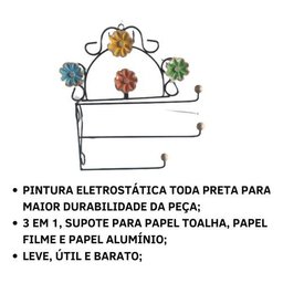 Paneleiro Escorredor Rústico e Porta Papel Toalha em Ferro:flor de Madeira - 7
