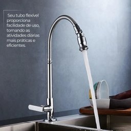 Torneira Bancada Cozinha Banheiro Mesa Bancada Gourmet Mangueira Flexível Metal Cromada Articulada - 9