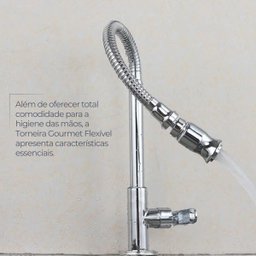 Torneira Bancada Cozinha Banheiro Mesa Bancada Gourmet Mangueira Flexível Metal Cromada Articulada - 8