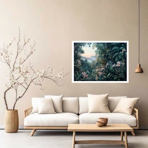 Quadro Decorativo Folhagem Verde e Rosa - 50x70cm:moldura Branca