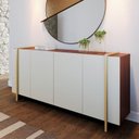 Ver imagem 1 de Buffet 4 Portas 160cm Copacabana Tubo Branco/Off White/Nogueira Real/Preto Fosco/T Dourad