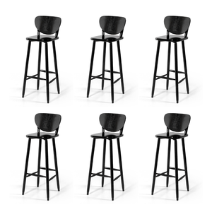 Conjunto 6 Banquetas Altas Bistrô de Madeira Lisboa:preta