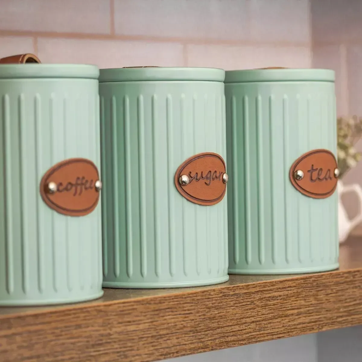 Conj de Potes Porta Condimentos de Ferro Azul com Detalhes em Couro - 2