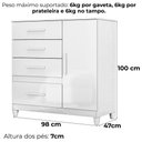 Ver imagem 3 de Comoda Venus 4 Gavetas 1 Porta com Pes 98 Cm Branco Flex Moval