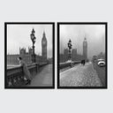 Ver imagem 1 de Kit 2 Quadros Fotografias Antigas Londres 24x18cm - com vidro:Madeira preta