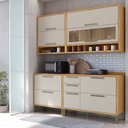 Ver imagem 1 de Armário de Cozinha Compacta Modulada 4 Peças 7 Portas com Vidro 200cm 100% MDF Vicenza Espresso Móveis Bege/Amêndoa/Off-White