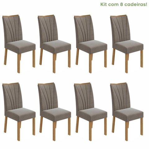 Kit 8 Cadeiras de Jantar Estofadas Suede Apogeu Bege Amêndoa Clean/Suede Animale Bege