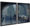 Ver imagem 1 de Kit 2 Quadros Decorativos Ponte Sombrio Noturno 24x18cm:moldura Preta