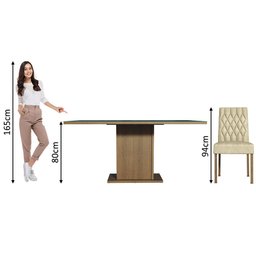 Conjunto Sala de Jantar Mesa Tampo de Vidro 6 Cadeiras Rustic/preto/imperial Geórgia Madesa - 4