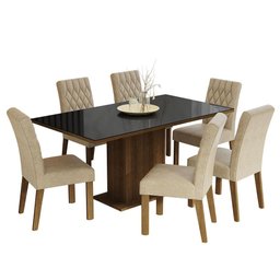 Conjunto Sala de Jantar Mesa Tampo de Vidro 6 Cadeiras Rustic/preto/imperial Geórgia Madesa - 2