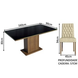 Conjunto Sala de Jantar Mesa Tampo de Vidro 6 Cadeiras Rustic/preto/imperial Geórgia Madesa - 3