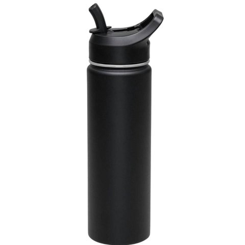 Garrafa Térmica com Canudo 650ml Preta Tramontina Squeeze Aço Parede Dupla Gelado