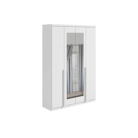 Guarda Roupa Solteiro 4 Portas e 2 Gavetas c/ Espelho Alonzo New Branco - Lopas