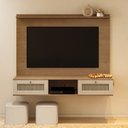 Ver imagem 3 de Sala de Estar Completa Painel para TV com Mesas de Apoio e Centro com Aparador Marrom 100% MDF