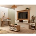 Ver imagem 1 de Sala de Estar Completa Painel para TV com Mesas de Apoio e Centro com Aparador Marrom 100% MDF