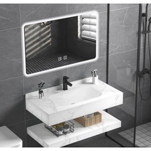 Bancada de Porcelanato C/ Cuba de Cerâmica + Espelho com Led