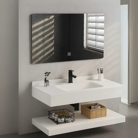 Bancada de Porcelanato C/ Cuba de Cerâmica + Espelho com Led
