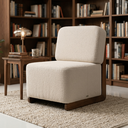 Ver imagem 1 de Poltrona Decorativa Orgânica Celine Bouclé Base Madeira Maciça Luxo Sala Recepção Quarto Cinsultório