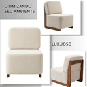 Ver imagem 2 de Poltrona Decorativa Orgânica Celine Bouclé Base Madeira Maciça Luxo Sala Recepção Quarto Cinsultório