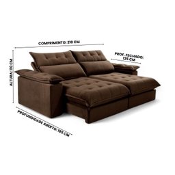 Sofá Retrátil e Reclinável Molas Ensacadas 2,10m Orquídea Vivaro Decor Suede Marrom - 3