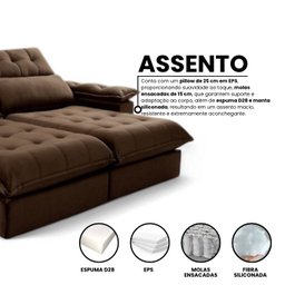 Sofá Retrátil e Reclinável Molas Ensacadas 2,10m Orquídea Vivaro Decor Suede Marrom - 4