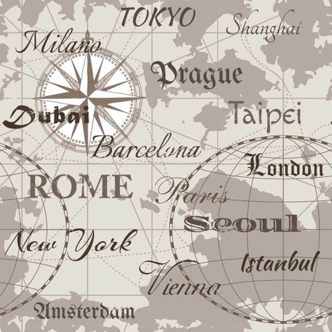 Papel de Parede Temático Rosa Dos Ventos e Nomes de Cidades 1,5m