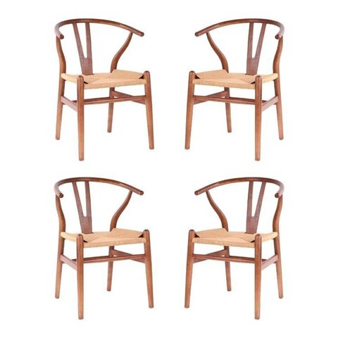 Kit com 4 Cadeiras para Sala de Jantar Madeira Maciça Wishbone Marrom/Escura