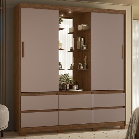 Guarda Roupa Casal 193cm 2 Portas Selene Nogueira/Cappuccino a02 - Mpozenato