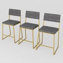 Ver imagem 2 de Kit 3 Banquetas Média Balcão Estofada com Encosto Dourada Suede Dubai