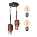 Ver imagem 1 de Luminária Lustre Pendente Barril Duplo de Madeira Maciça Colonial Retrô - Mogno + Lâmpadas
