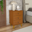 Ver imagem 2 de Conjunto com 2 Mesas de Cabeceira Retrô Grécia – 3 Gavetas, Puxador em Couro, Pés Palito:cedro