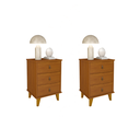 Ver imagem 1 de Conjunto com 2 Mesas de Cabeceira Retrô Grécia – 3 Gavetas, Puxador em Couro, Pés Palito:cedro