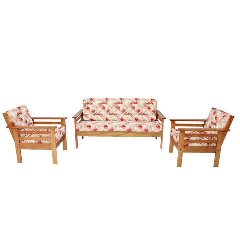 Sofá de Madeira Maciça 3 lugares e 2 Poltronas