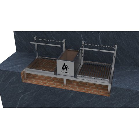 Parrilla Dupla de Alvenaria 118x45 com Grelha Uruguaia e Argentina