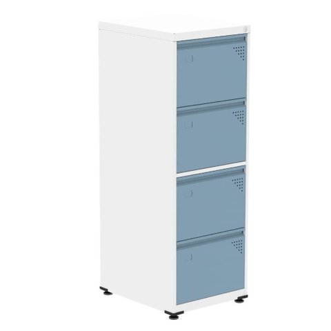 Armário de Arquivo Oficio 4 Gavetas Pandin 47cm (larg) Aço Branco C/ Frente Gaveta Azul Dali C/
