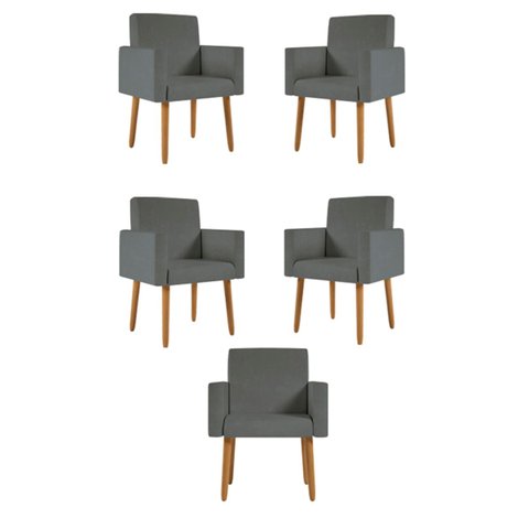 Kit 5 Poltronas Decorativa Recepção Oferta - Balaqui Decor Cor:cinza