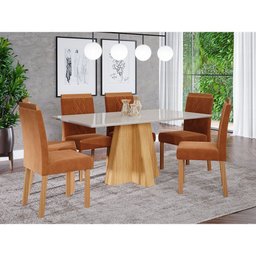 Mesa para Sala de Jantar Patricia 160 Cm com 6 Cadeiras Alice Cimol Nature/off White/madeira/terraco - 1
