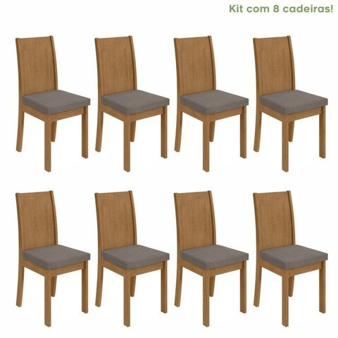 Kit 8 Cadeiras de Jantar Estofadas Suede Athenas Bege Amêndoa Clean/Off White/Animale Bege