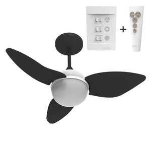 VENTILADOR DE TETO ALISEU SMART PRETO PLUS COM CONTROLE REMOTO E PAREDE - POTENTE E SILENCIOSO 220V