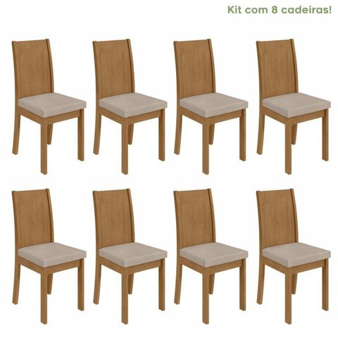 Kit 8 Cadeiras de Jantar Estofadas Veludo Athenas Bege Amêndoa Clean/Naturale Creme