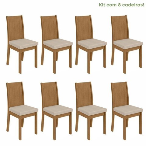 Kit 8 Cadeiras de Jantar Estofadas Suede Athenas Bege Amêndoa Clean/Rinzai Bege