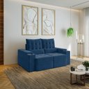 Ver imagem 1 de Sofá Retrátil Reclinável 3 Lugares 180cm Porta Copos e USB Embaúba Extra CabeCasa MadeiraOriginals Azul Diamante
