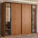 Ver imagem 1 de Guarda Roupa Casal 4 Portas Vidro Reflecta e 4 Gavetas Estônia - Nogueira/nude Prime Tx