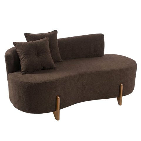 Sofá Orgânico 2 Lugares c/2 Almofadas Curvo Sala Recepção Luna Boucle Marrom - Montanaris Decor