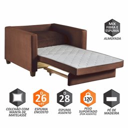Sofá Cama Marcelle 1 Lugar 100 Solteiro Veludo Paris Pés de Madeira Talento Móveis - 3