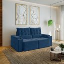 Ver imagem 1 de Sofá Retrátil Reclinável 3 Lugares 200cm Porta Copos e USB Embaúba Extra CabeCasa MadeiraOriginals Azul Diamante