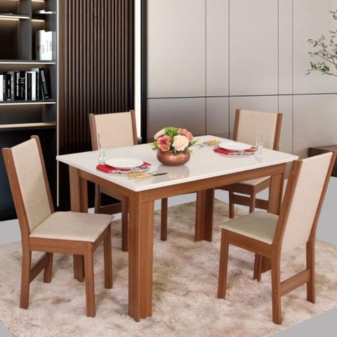 Conjunto Mesa Luiza Retangular com 4 Cadeiras Melina Asgard Bege Naturalle e Off
