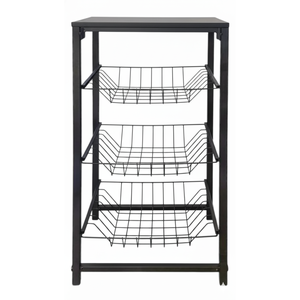 Fruteira Utilyse de Chão Cozinha Metal e Madeira 4 Andares Aramada Preto