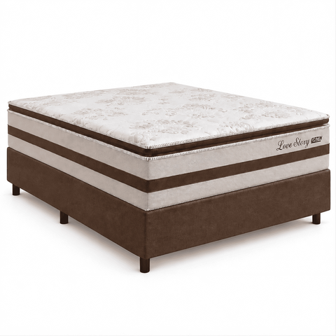 Cama Box Casal 1,38m Colchão Molas Pocket 30cm Love Story 138x188x68cm